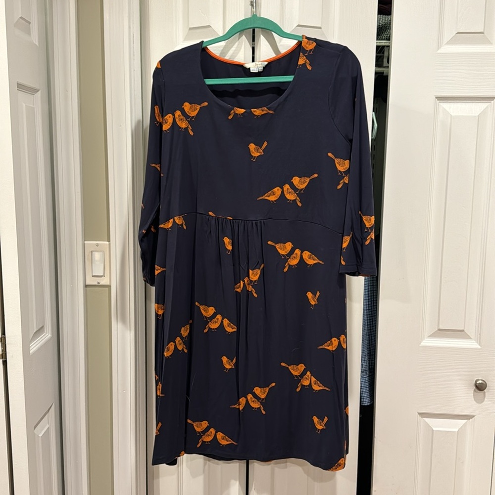 Boden navy jersey dress with birds